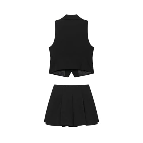 Conjunto de chaleco y falda ajustados para mujer, minifalda plisada con cremallera, Falda negra, 3XS
