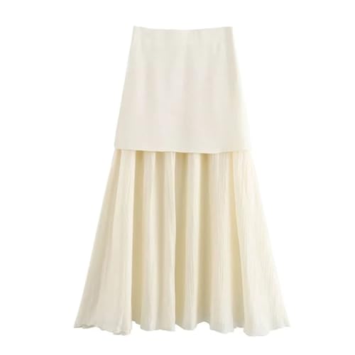 Faldas largas de retazos para mujer, plisadas, de punto, entalladas, Blanco leche., S