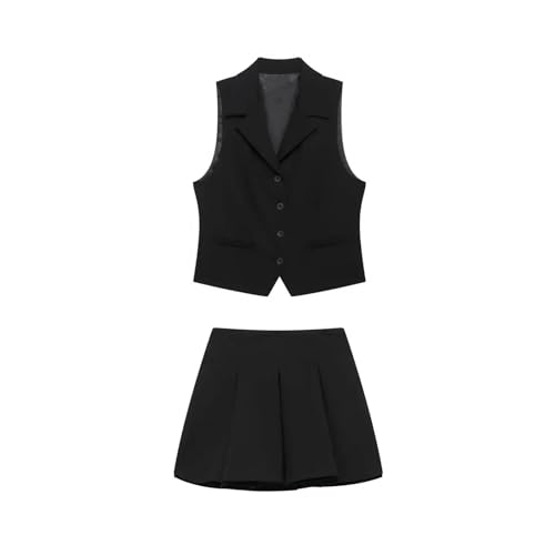 Conjunto de chaleco y falda ajustados para mujer, minifalda plisada con cremallera, Falda negra, 3XS