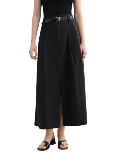 Falda plisada de temperamento para mujer, cintura alta, acampanada, color liso, Negro, L