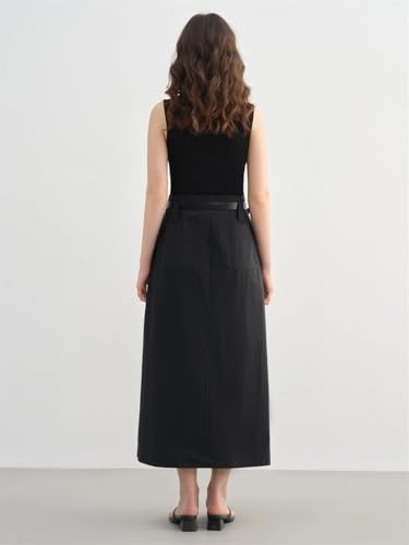 Falda plisada de temperamento para mujer, cintura alta, acampanada, color liso, Negro, L