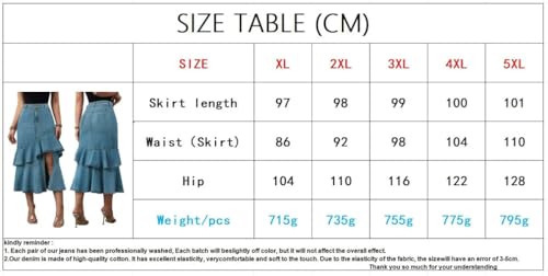 Falda midi de mezclilla para mujer con ajuste irregular y faldas acampanadas de color liso, azul, 4XL