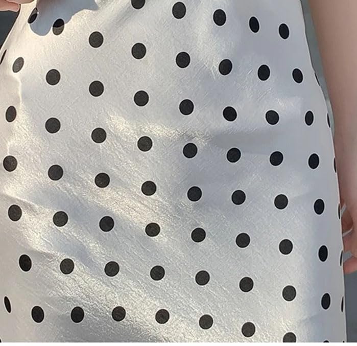 Falda vintage de satén con estampado de lunares para mujer, falda suelta casual de cintura alta, albaricoque, S