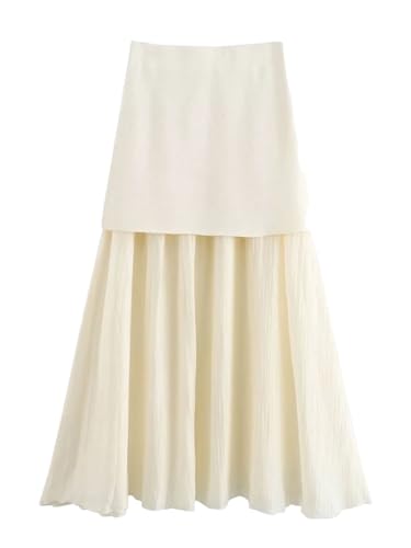 Faldas largas de retazos para mujer, plisadas, de punto, entalladas, Blanco leche., S