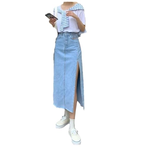 Faldas largas de mezclilla para mujer, estilo vintage, con abertura lateral, azul, L