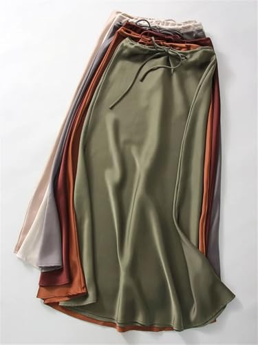 Faldas largas de satén para mujer, falda de seda con cinturón largo recto, gris, S